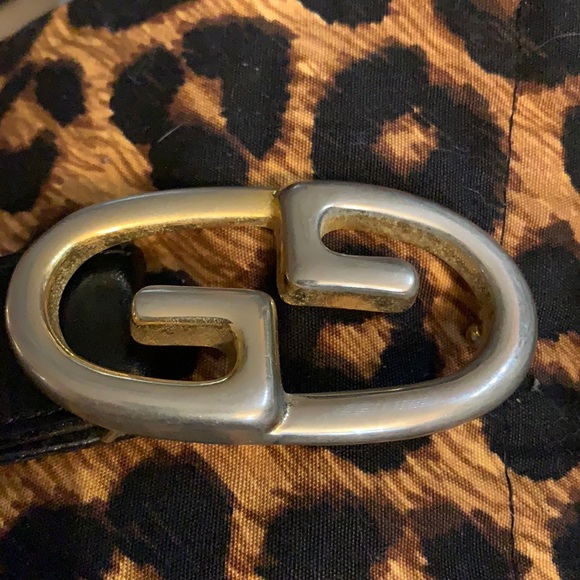 Gold & Silver (faded rugged look) Gucci Black Leather GG Belt Vintage 75/30 - Picture 1 of 8